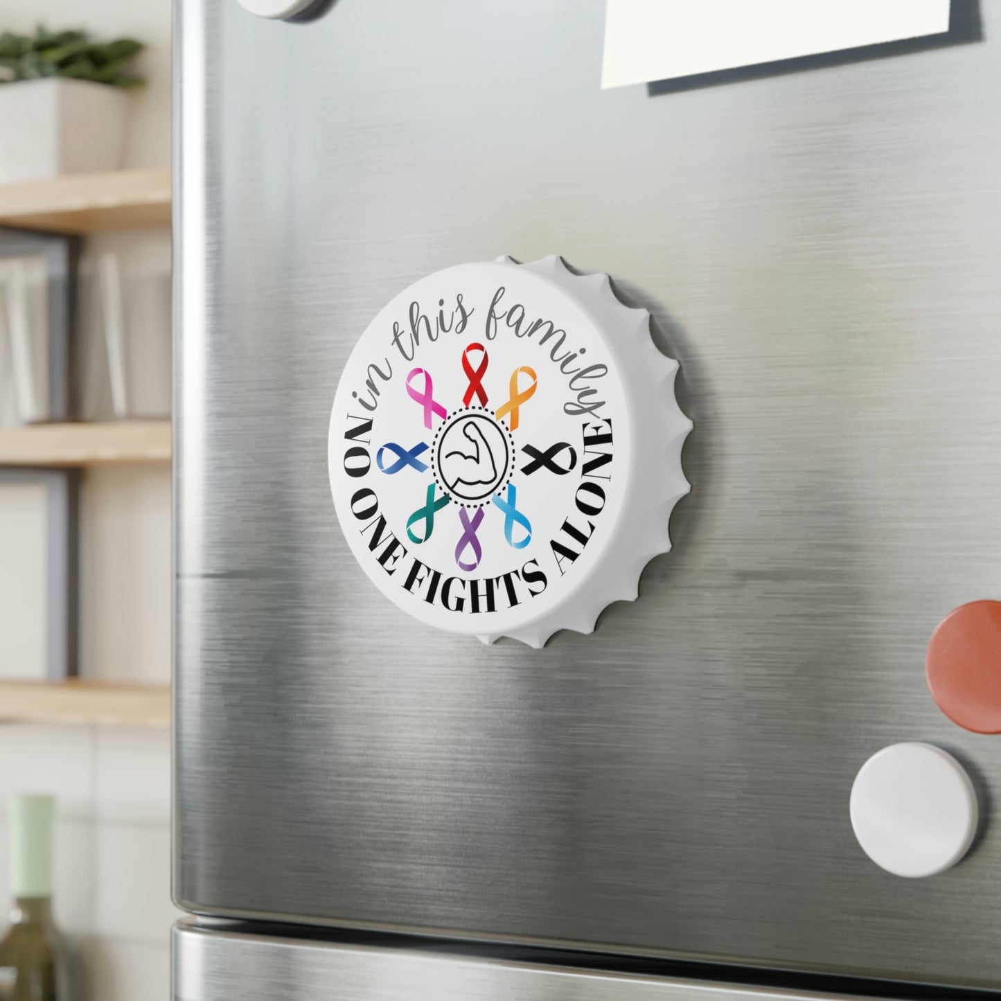 Family Strength Cancer Ribbons Bottlecap Magnet Bottle Opener