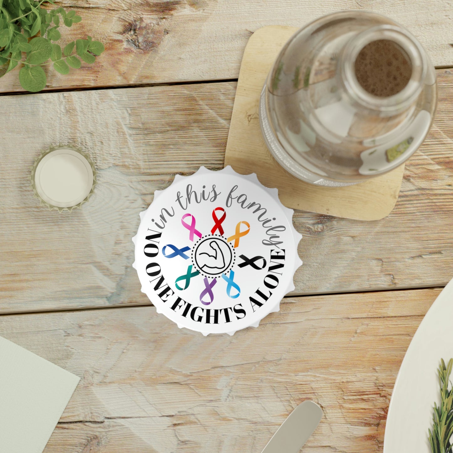 Family Strength Cancer Ribbons Bottlecap Magnet Bottle Opener