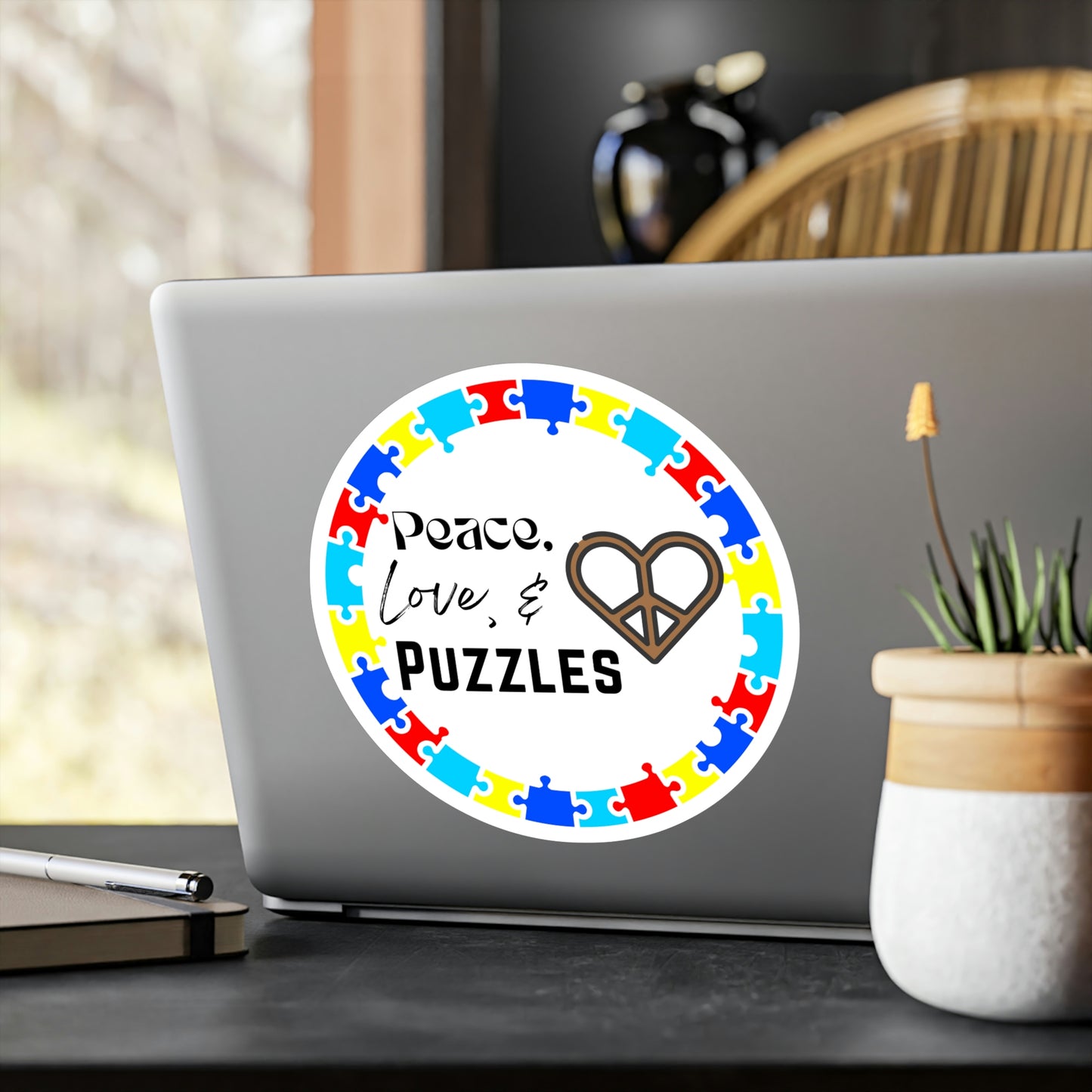 Peace, Love, & Puzzles Sticker