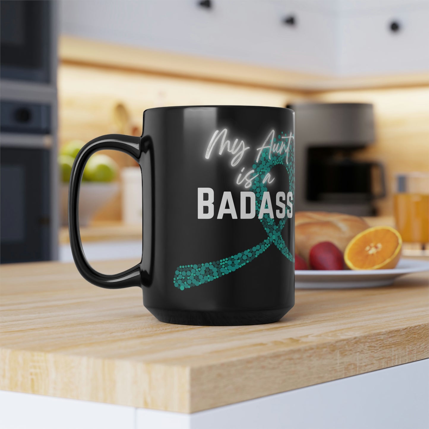 My Aunt Is A Badass Cancer Ribbon Mug, 15oz