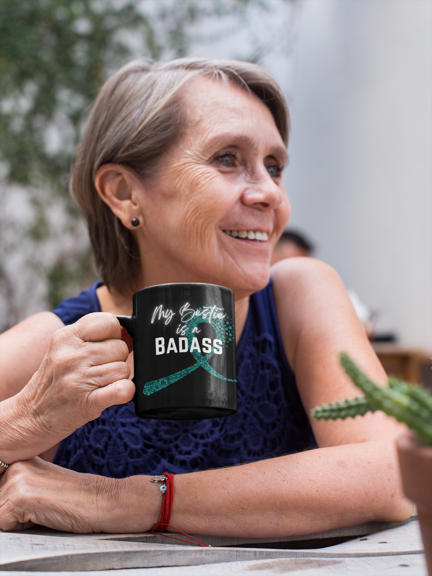 My Bestie Is A Badass Cancer Ribbon Mug, 15oz