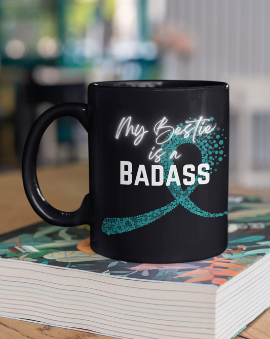 My Bestie Is A Badass Cancer Ribbon Mug, 15oz