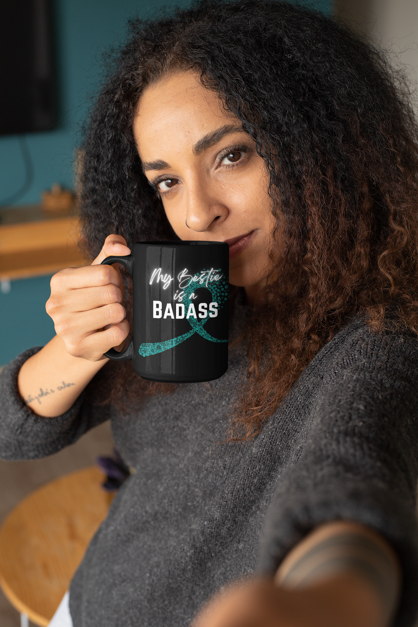 My Bestie Is A Badass Cancer Ribbon Mug, 15oz