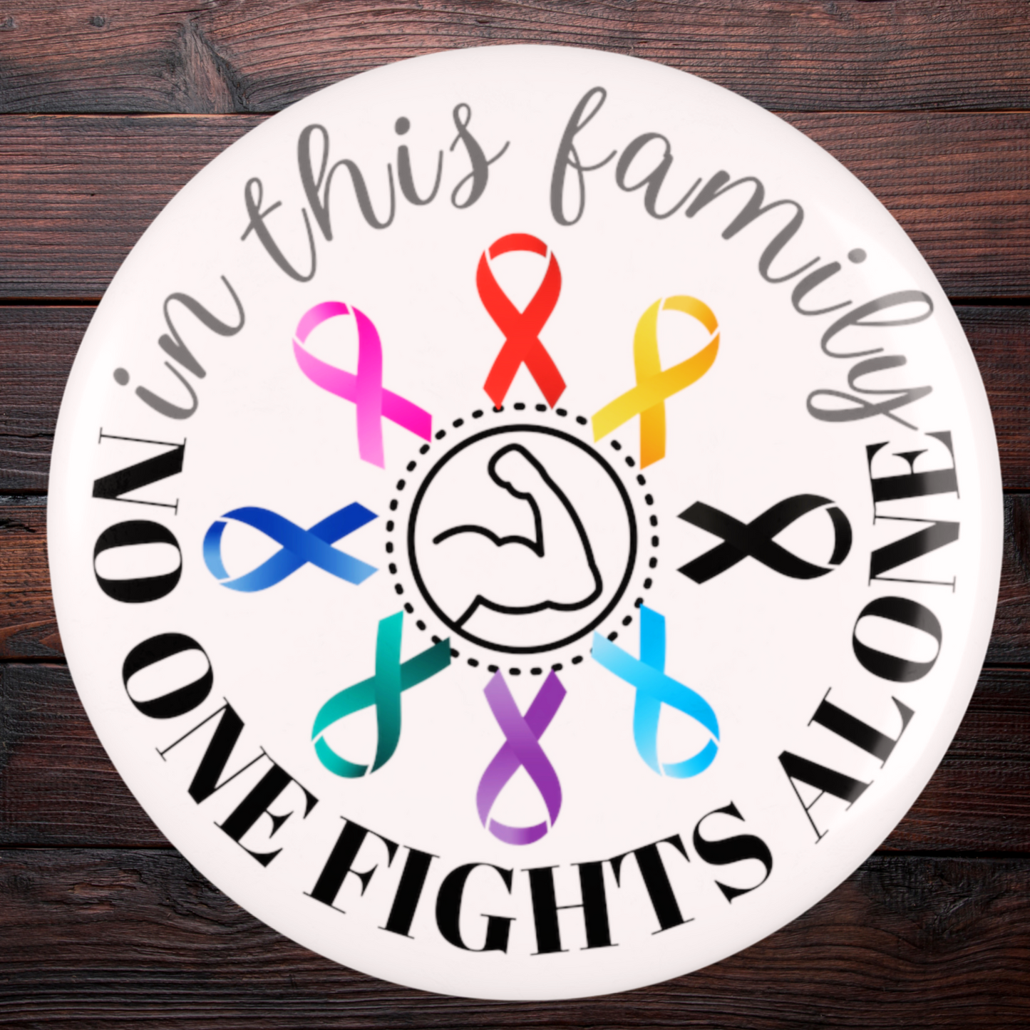 Family Strength Cancer Ribbons Button Magnet, Round (1 & 10 pcs)