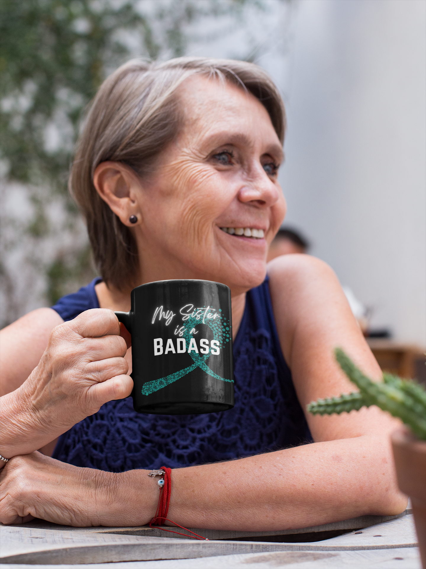 My Sister Is A Badass Cancer Ribbon Mug, 15oz