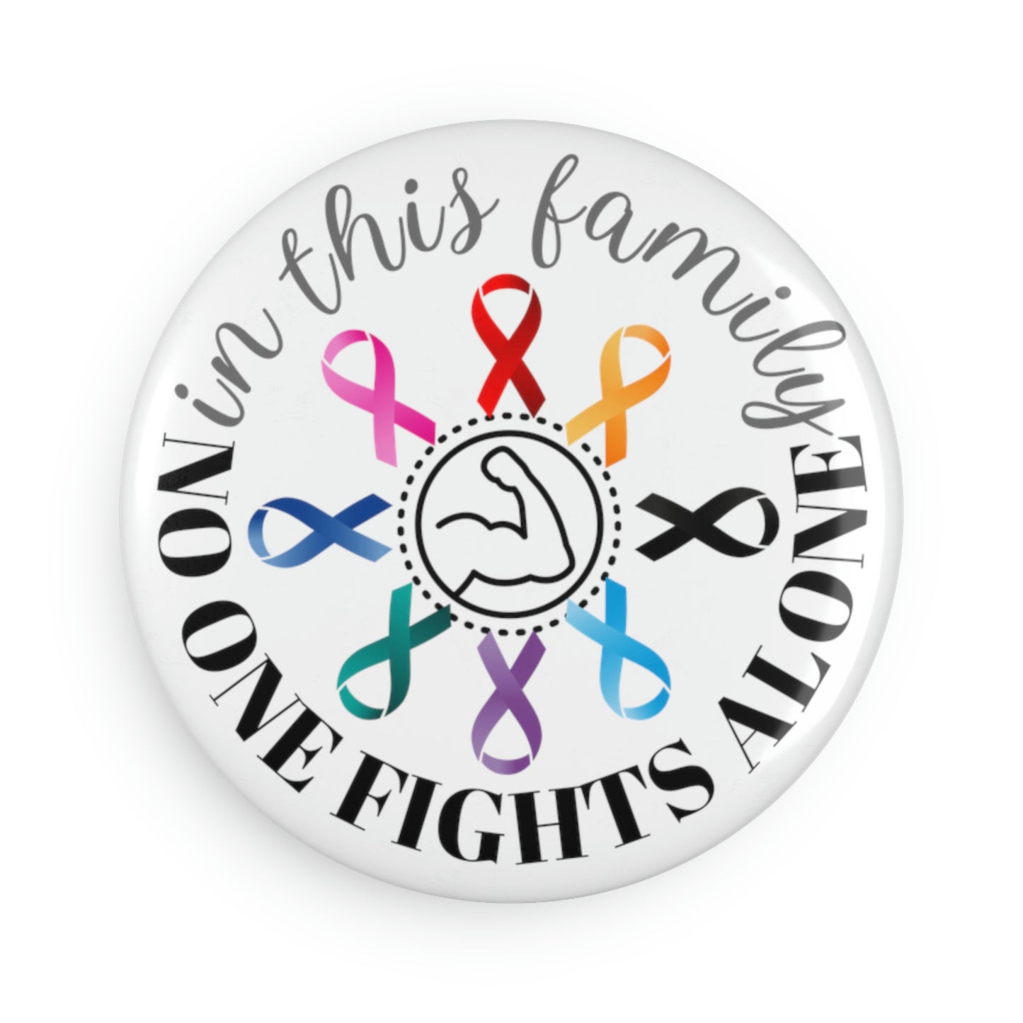 Family Strength Cancer Ribbons Button Magnet, Round (1 & 10 pcs)