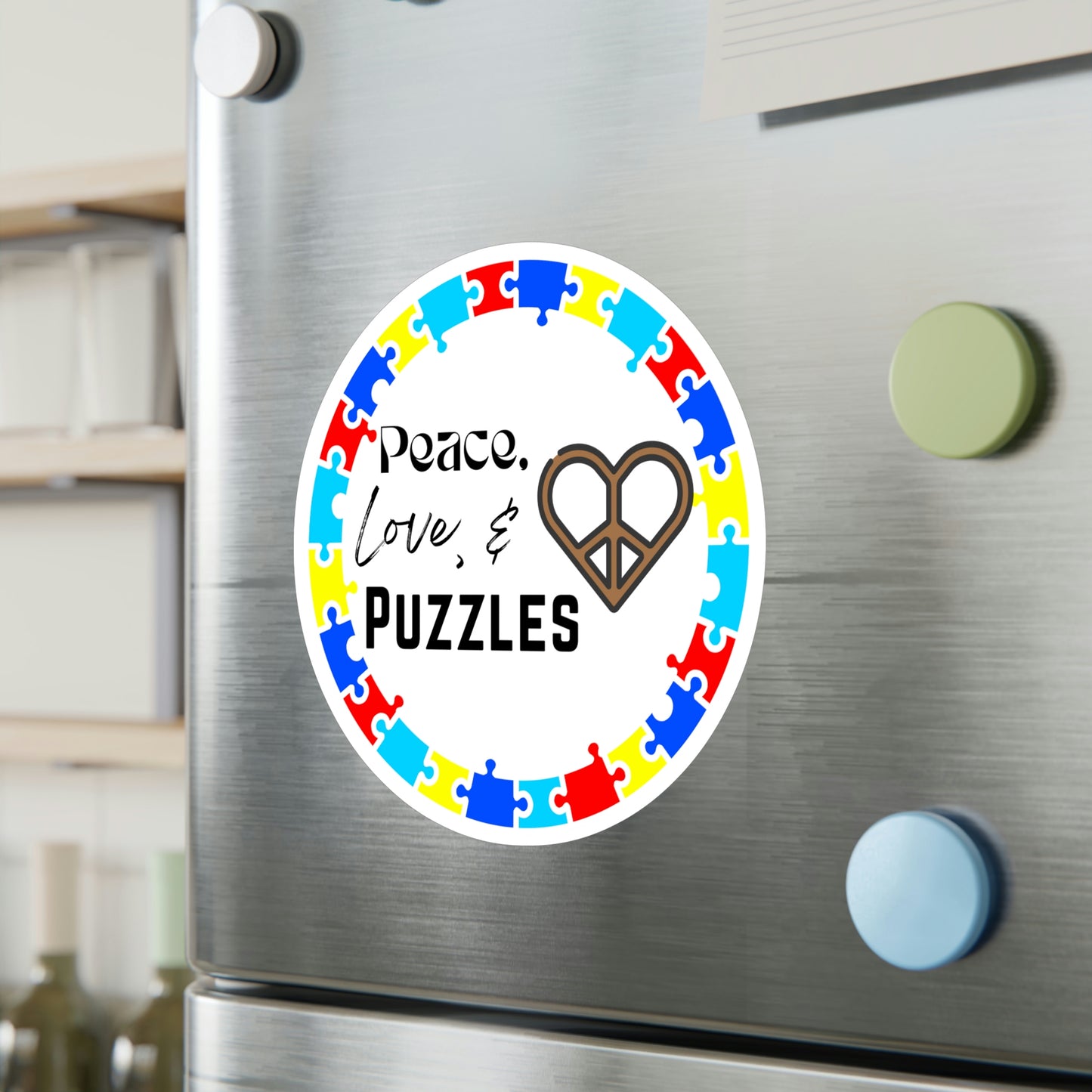 Peace, Love, & Puzzles Sticker