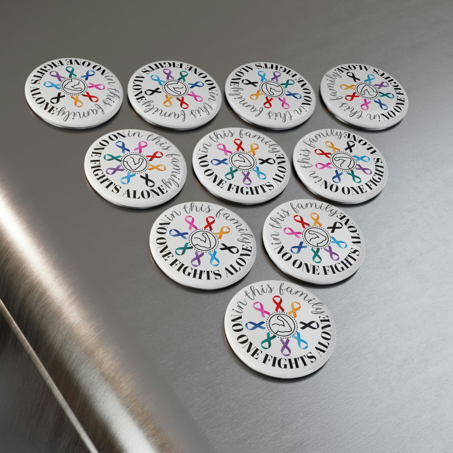 Family Strength Cancer Ribbons Button Magnet, Round (1 & 10 pcs)